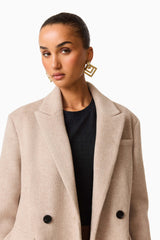 Paris Trench Coat in Beige with long sleeves & v-neckline detail shot