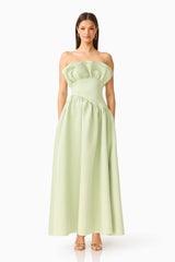 Brunette model wearing the Laurel Sleeveless Maxi Dress in Sage Green front shot 