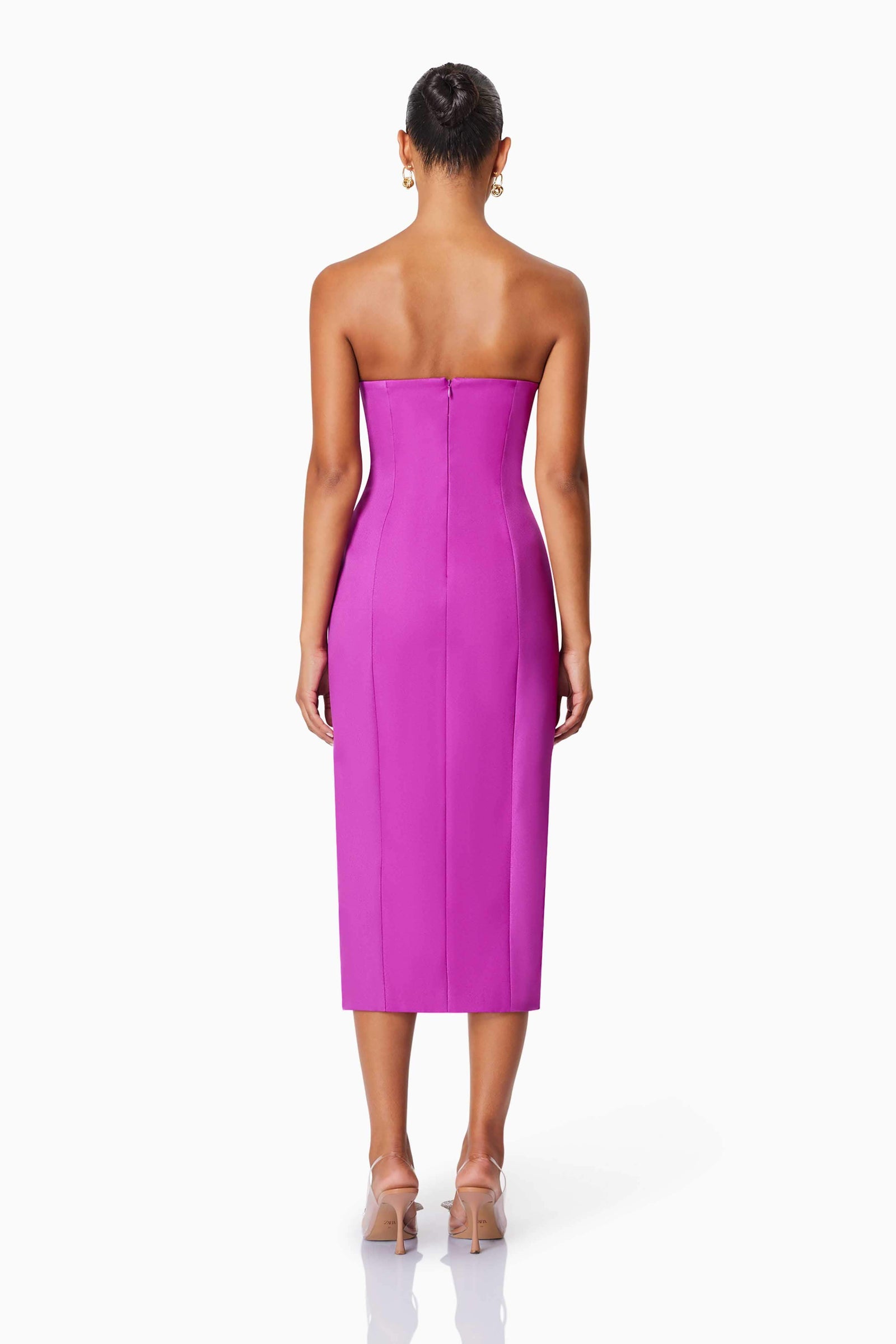 Bethany Strapless Floral Midi Dress In Purple – Elliatt