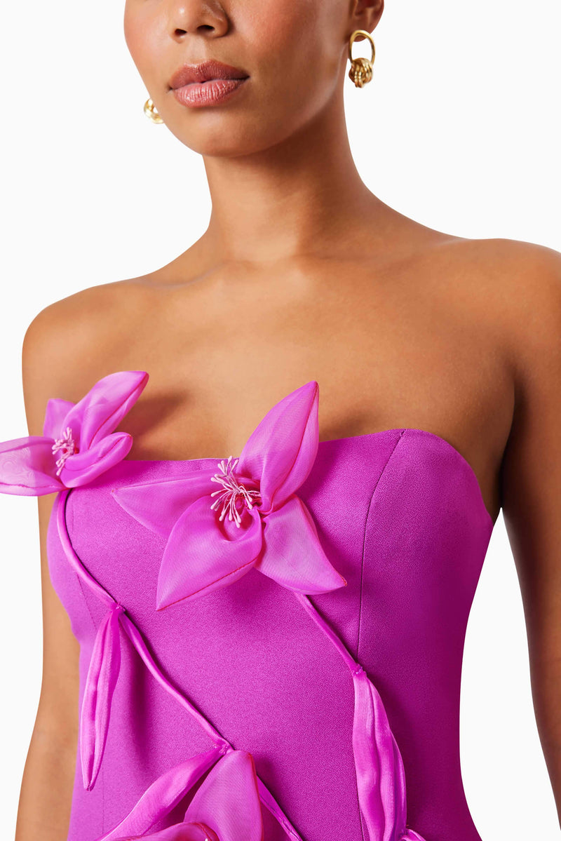 Bethany Strapless Floral Midi Dress In Purple Elliatt Bethany Strapless Floral Midi Dress In Purple Elliatt