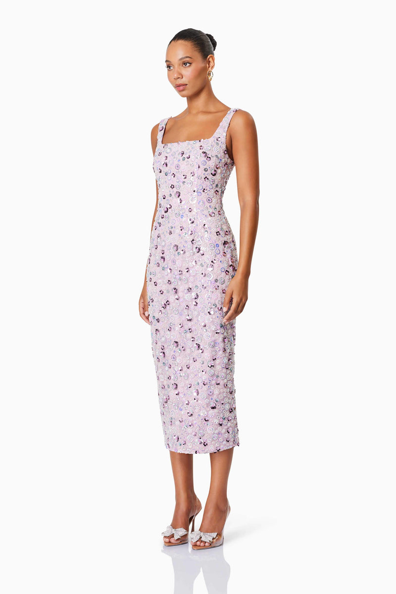 midi dress for event Women's With You In Mind White Beaded V-Neck Midi Dress | Size: M