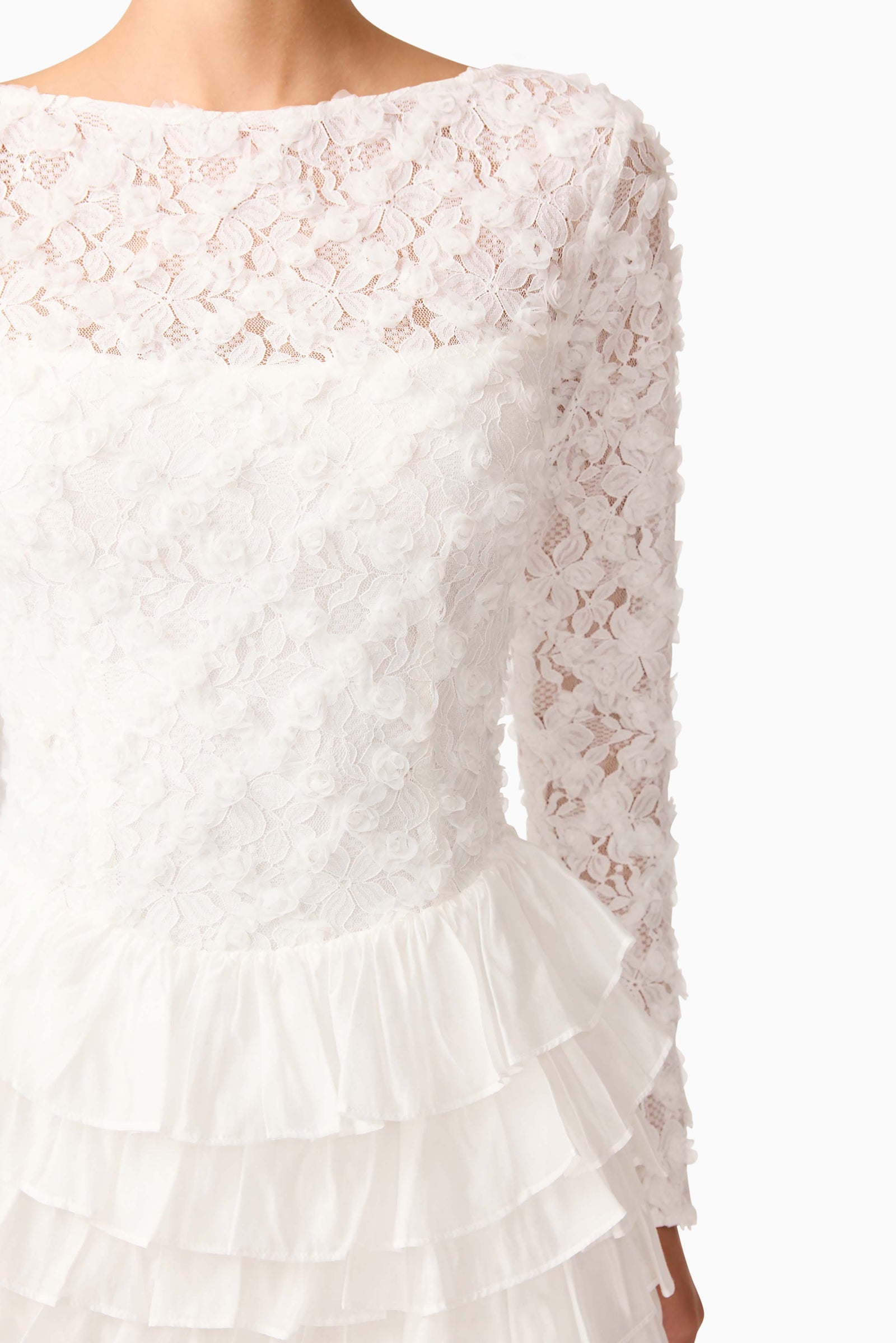 Athena Long Sleeve Lace Mini Dress in White Athena Long Sleeve Lace Mini Dress in White