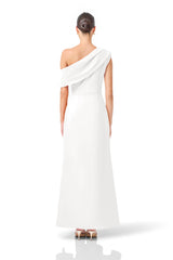 Verdessa Asymmetrical Gown in White with a one off drapping back shot 
