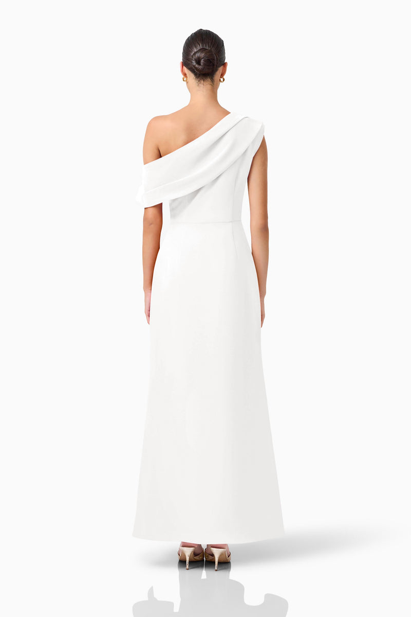 Verdessa Asymmetrical Gown in White | Draped Gown – Elliatt