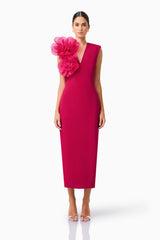 Verdessa V-Neck Maxi Dress in Raspberry Pink with floral applique Front shot