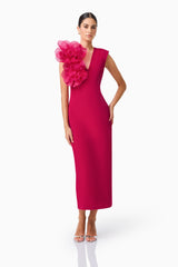 Verdessa V-Neck Maxi Dress in Raspberry Pink Posed shot with arm on hip