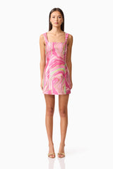Brunette model wearing the Mirella Fitted Mini Dress in Pink front shot
