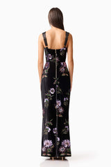 Brunette model wearing the Clio Sequin Gown in Black back shot