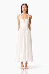 Brunette model wearing the Hester Halter Gown in White front shot