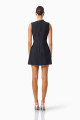 Zinelle A-Line Mini Dress in Black with asymmetrical neckline back shot