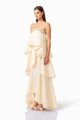 Poselia Tiered Gown Dress in Antique White side shot