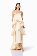 Poselia Tiered Gown Dress in Antique White posed shot