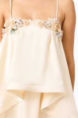 Poselia Tiered Gown Dress in Antique White detail shot