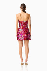 Solara Embellished Mini Dress in Red & Pink with sequin fabrication & back zipper back shot