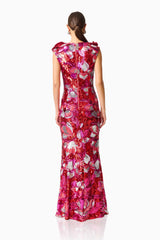 Solara Embellished Gown Dress in Red & Pink with sequin detailing back shot