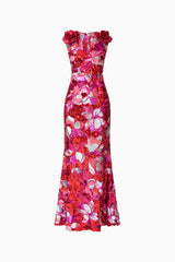 Solara Embellished Gown Dress in Red & Pink with sequin detailing ghost shot