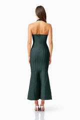 Virella Halter Gown in Dark Green with a back zipper & mermaid skirt back shot