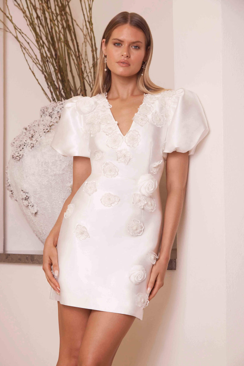 oleander mini dress Oleander Mini Puff Sleeve Dress In White