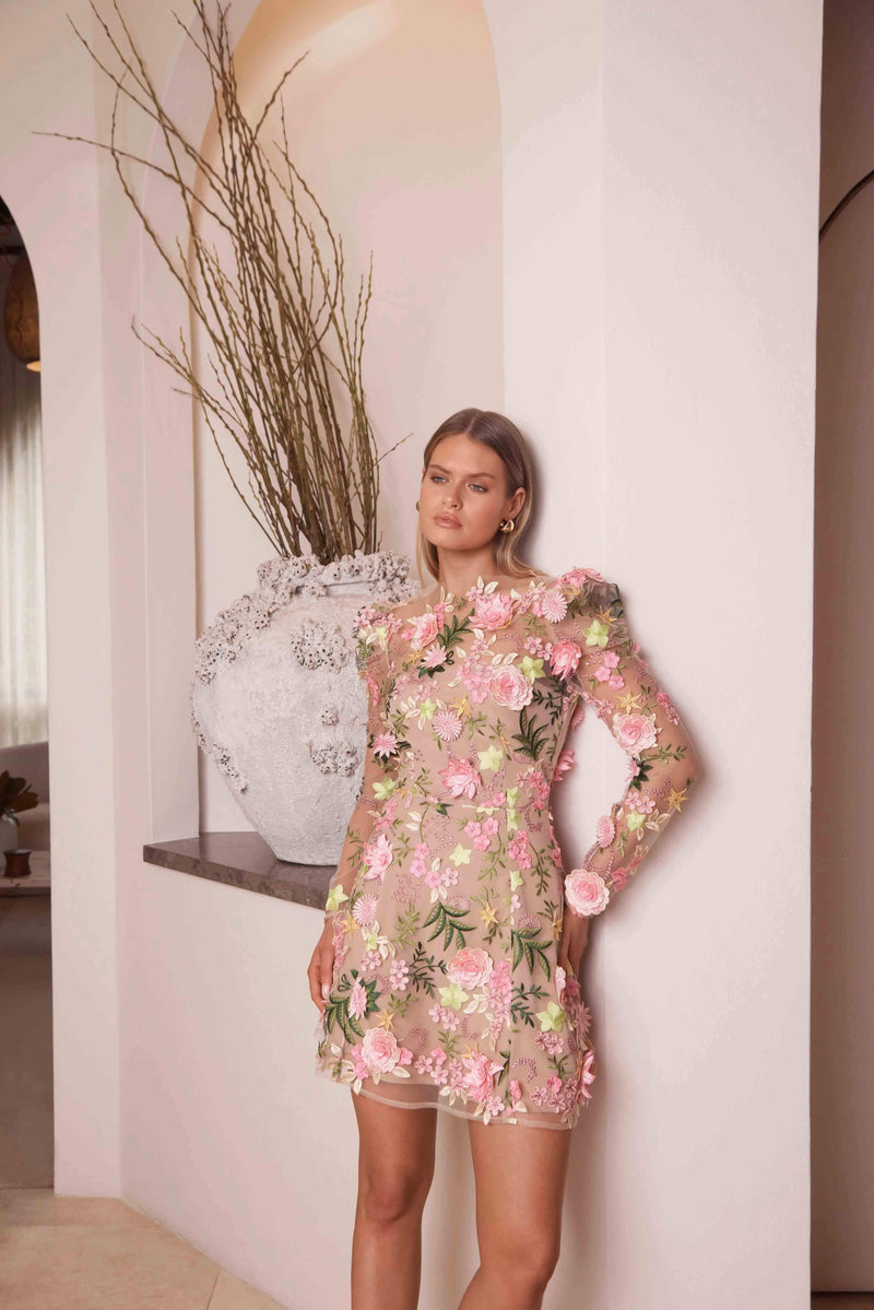 Aella A-line Floral Mini Dress In Pink Aella A-line Floral Mini Dress In Pink