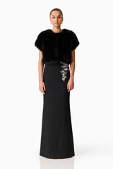 Brunette model wearing the Lucyna Short Sleeve Bolero in Black Front Shot