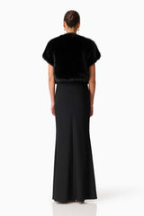 Brunette model wearing the Lucyna Short Sleeve Bolero in Black Back Shot