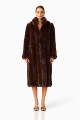 Camore Fur Coat in Brown with long sleeves front shot
