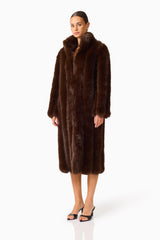 Camore Fur Coat in Brown with long sleeves side shot