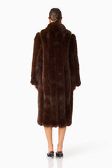 Camore Fur Coat in Brown with long sleeves back shot