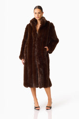 Camore Fur Coat in Brown with long sleeves posed shot