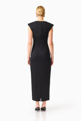 Noirette V-Neck Gown in Black with floral applique back shot