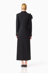Noiretta Coat in Black with floral long sleeves & back slit back shot