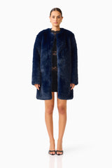 Oribela Fur Coat in Navy Blue front shot