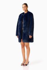 Oribela Fur Coat in Navy Blue side shot
