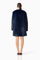 Oribela Fur Coat in Navy Blue back shot
