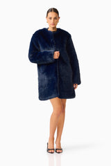 Oribela Fur Coat in Navy Blue front closed shot