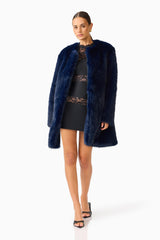 Oribela Fur Coat in Navy Blue posed shot