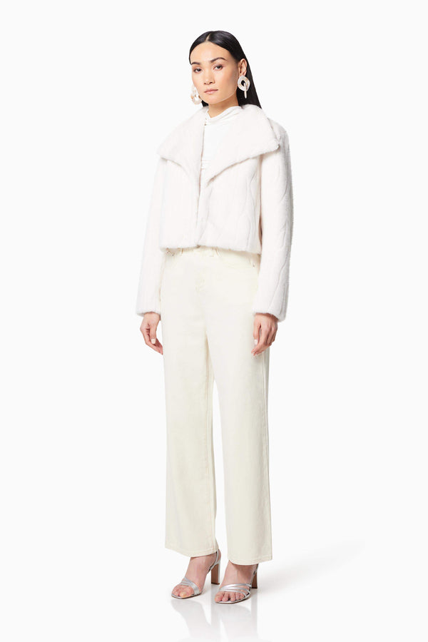 Fernie Cropped Faux Fur Jacket in White