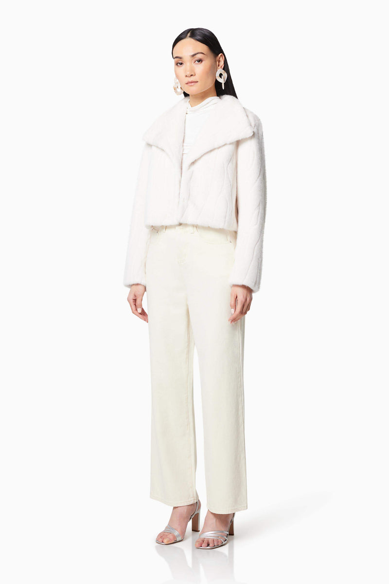 Fernie Cropped Faux Fur Jacket in White