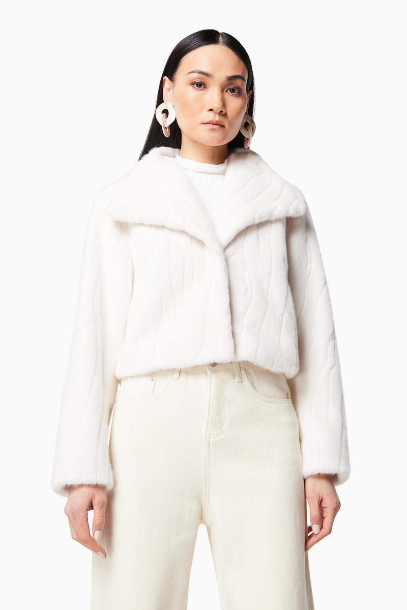 Fernie Cropped Faux Fur Jacket in White