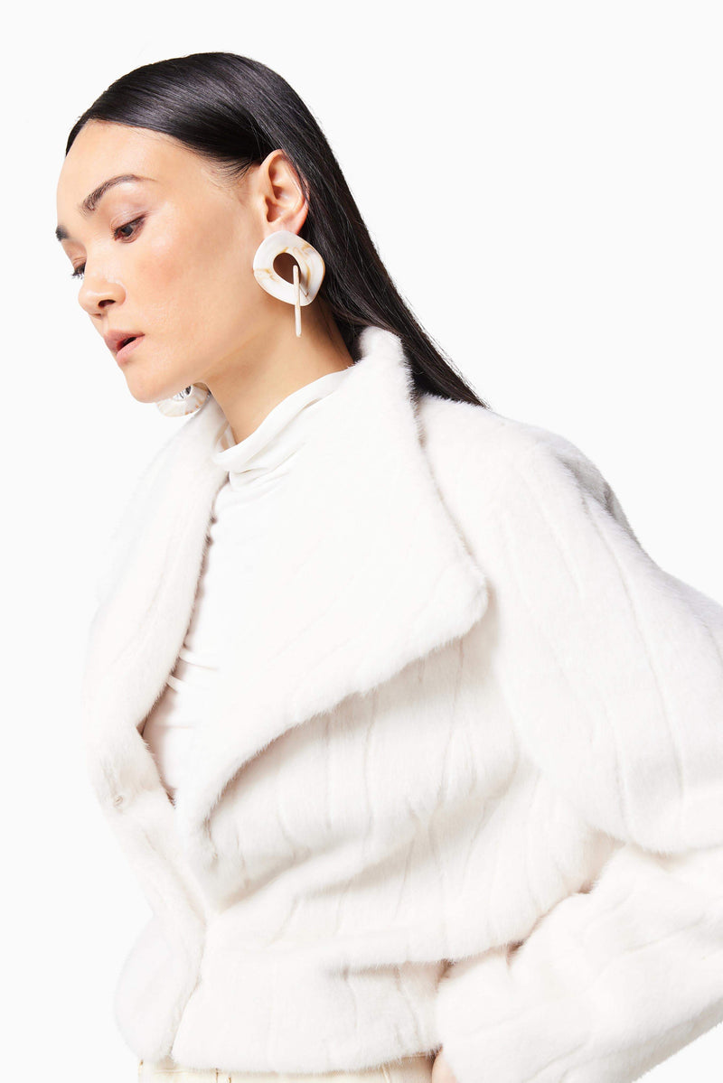 Fernie Cropped Faux Fur Jacket in White