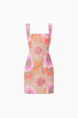 Brittany Floral Mini Dress in Pink with diamanté embellishments & floral mesh fabrication ghost shot