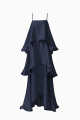 Tilly Tiered Maxi Dress in Navy with a tiered relaxed silhouette & square neckline ghost shot
