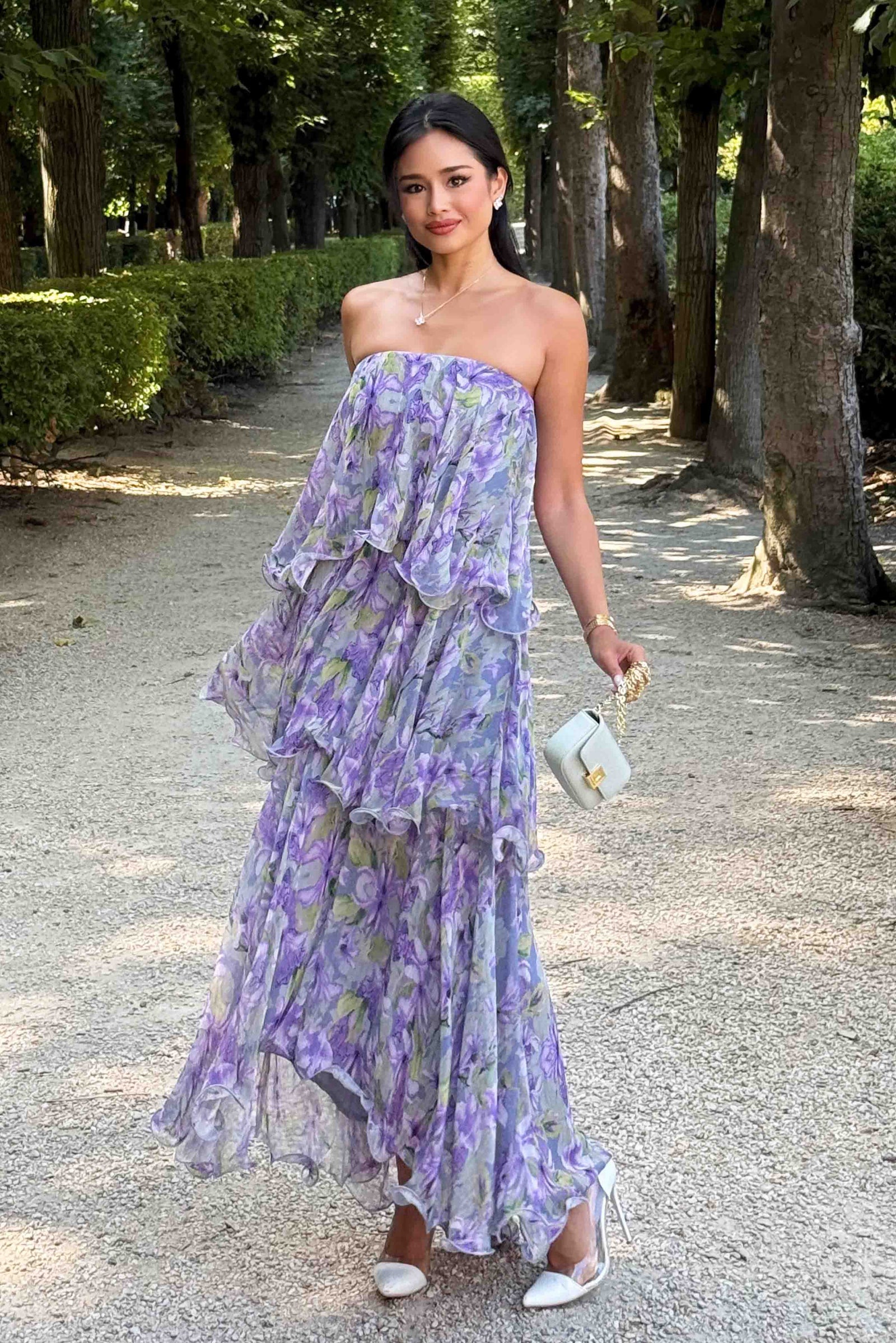 open lace back dress Mable Floral Tiered Ruffle Maxi Dress