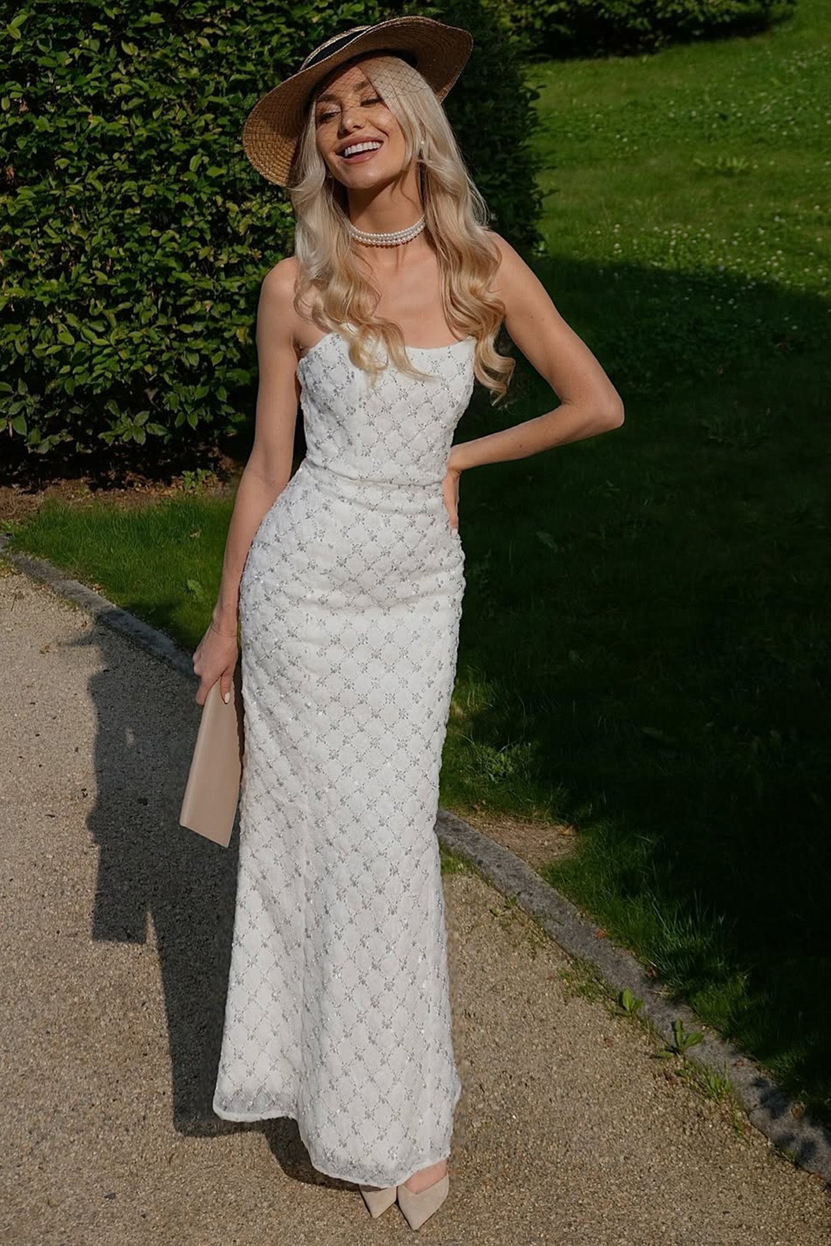 Lola Strapless Gown in White | Sequin Detailing Elliatt Lola Strapless Gown in White | Sequin Detailing Elliatt