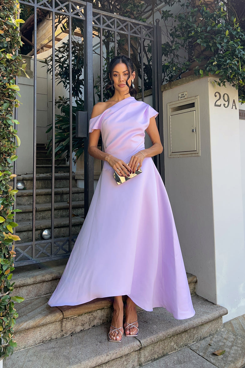 purple dress one shoulder Marissa One Shoulder Gown in Purple