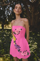 Laurentia Tulip Mini Dress in Pink for a garden party or baby shower.