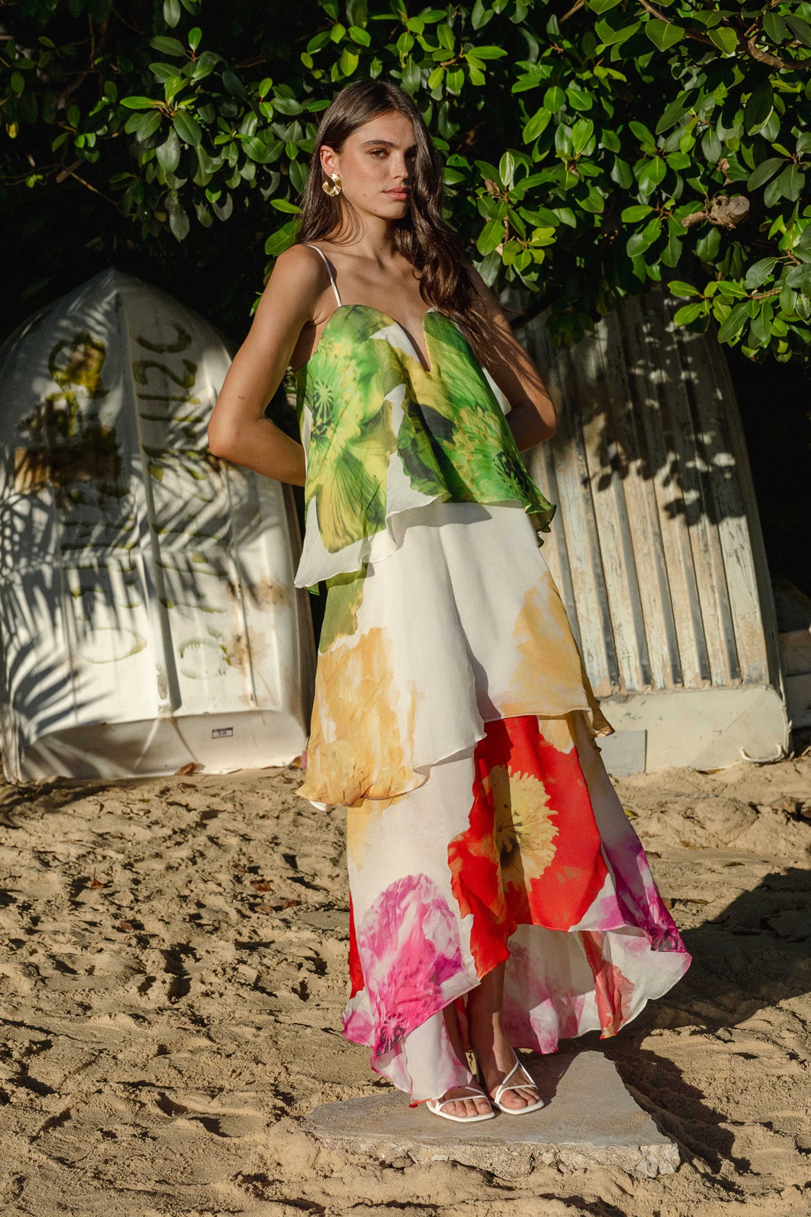 elliatt floral maxi dress Lilia Tiered Gown - Multi - L filter::light||shade PrettyLittleThing Women's Textured Boat romantic twist in the Size:SIZE US 5-6