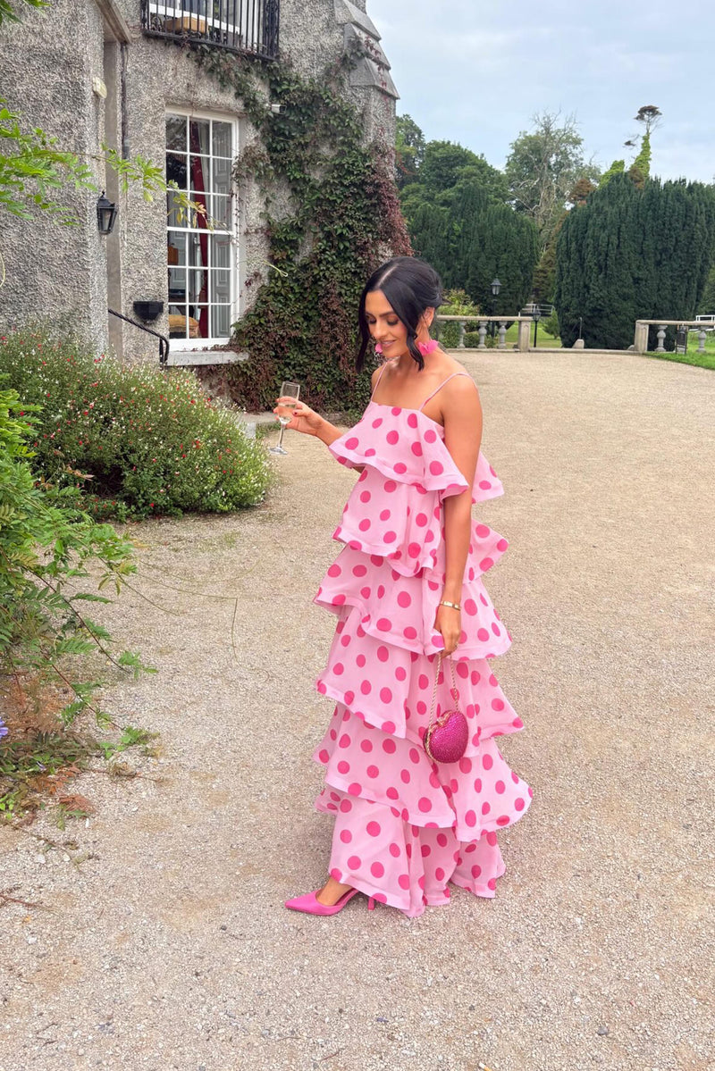 sola maxi dress Tiered in Pink Polkadot – Elliatt weather go collections_midi-dresses-women SIZE:34 Ankle Boots With Midi