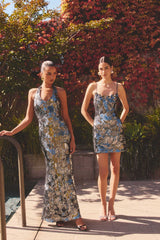 Model wearing the Titania Party Mini Dress in Deep Silver to a new years party  