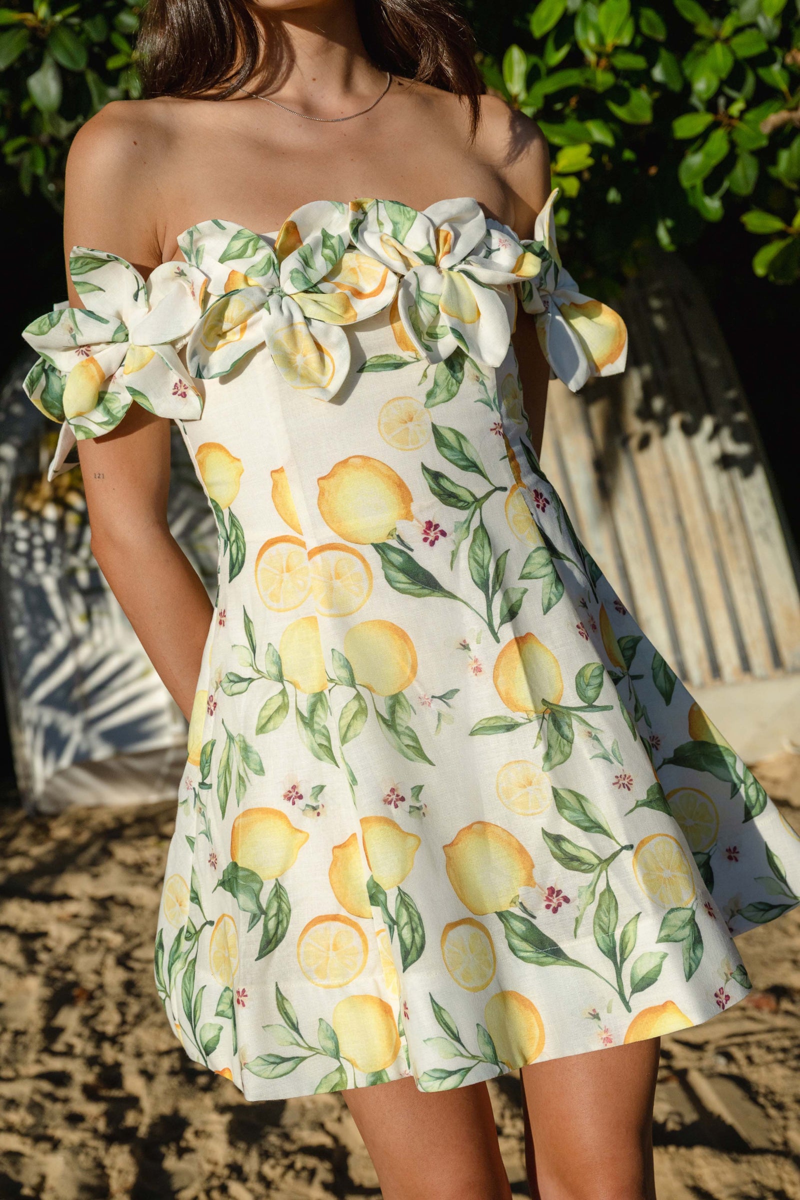 off shoulder lemon dress Yellow Magnolia Midi Dress Teuta Matoshi